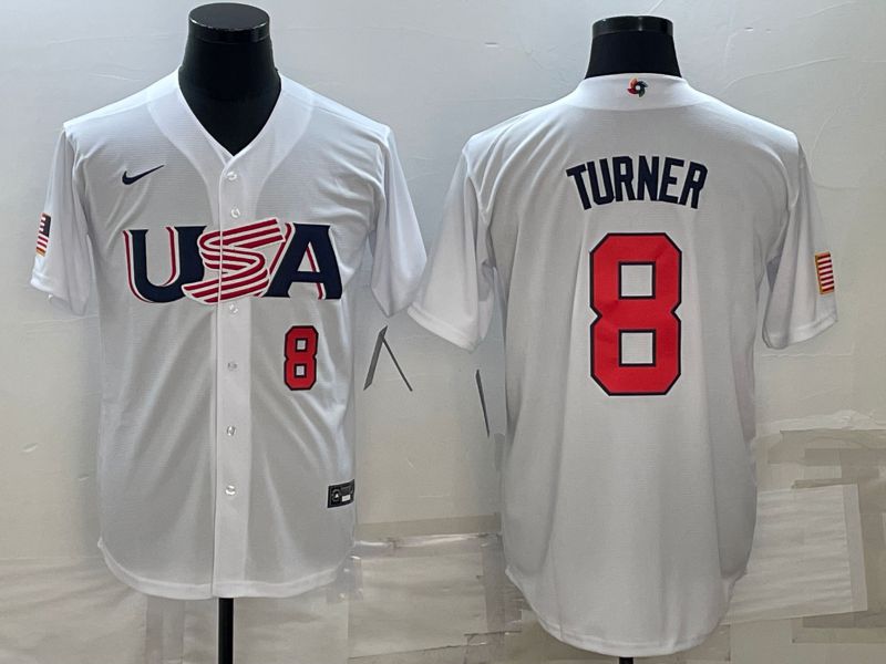 Men 2023 World Cub USA 8 Turner White Nike MLB Jersey4